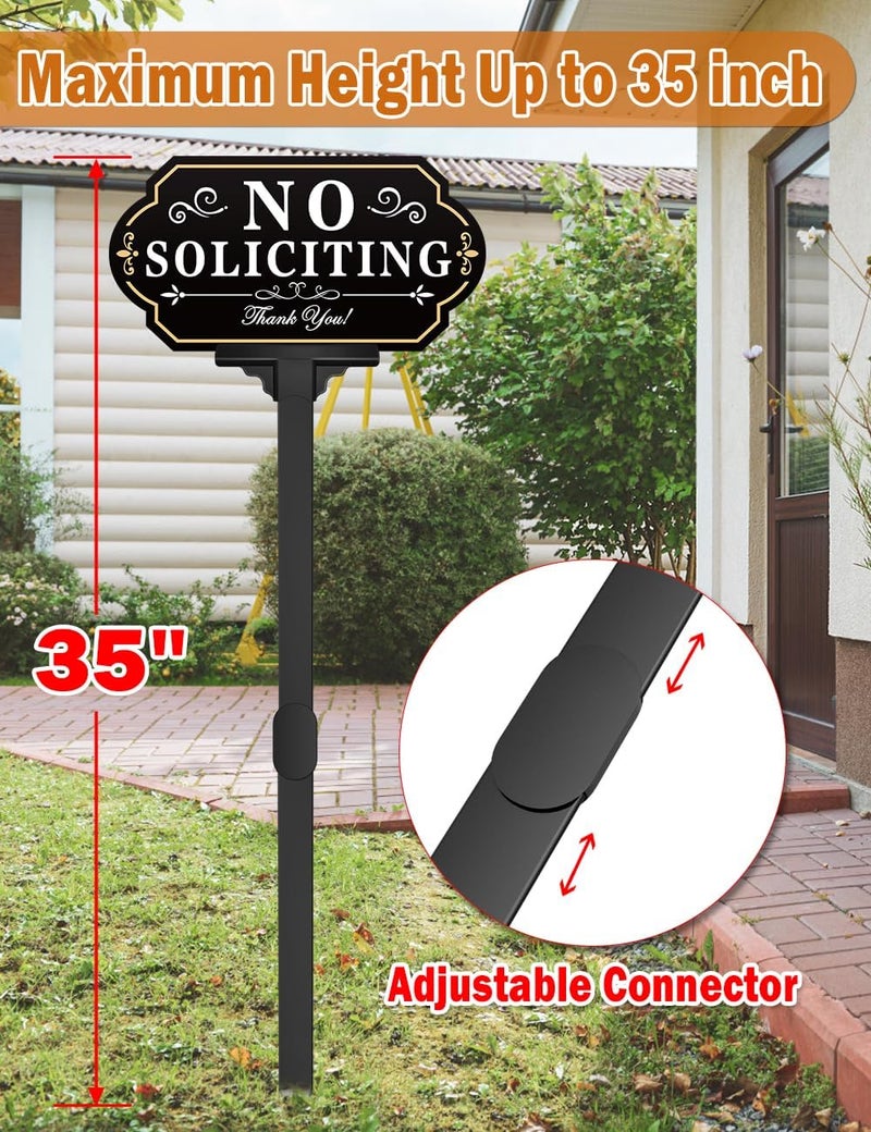 multiwins No Soliciting Sign for House with Stake - Adjustable Height - 12.6 x 6.6 Inch/36 Inch High - 50-mil Thick Aluminum -Metal No Soliciting Yard Sign for Home/Front Door and Business (White-02) - Image 3